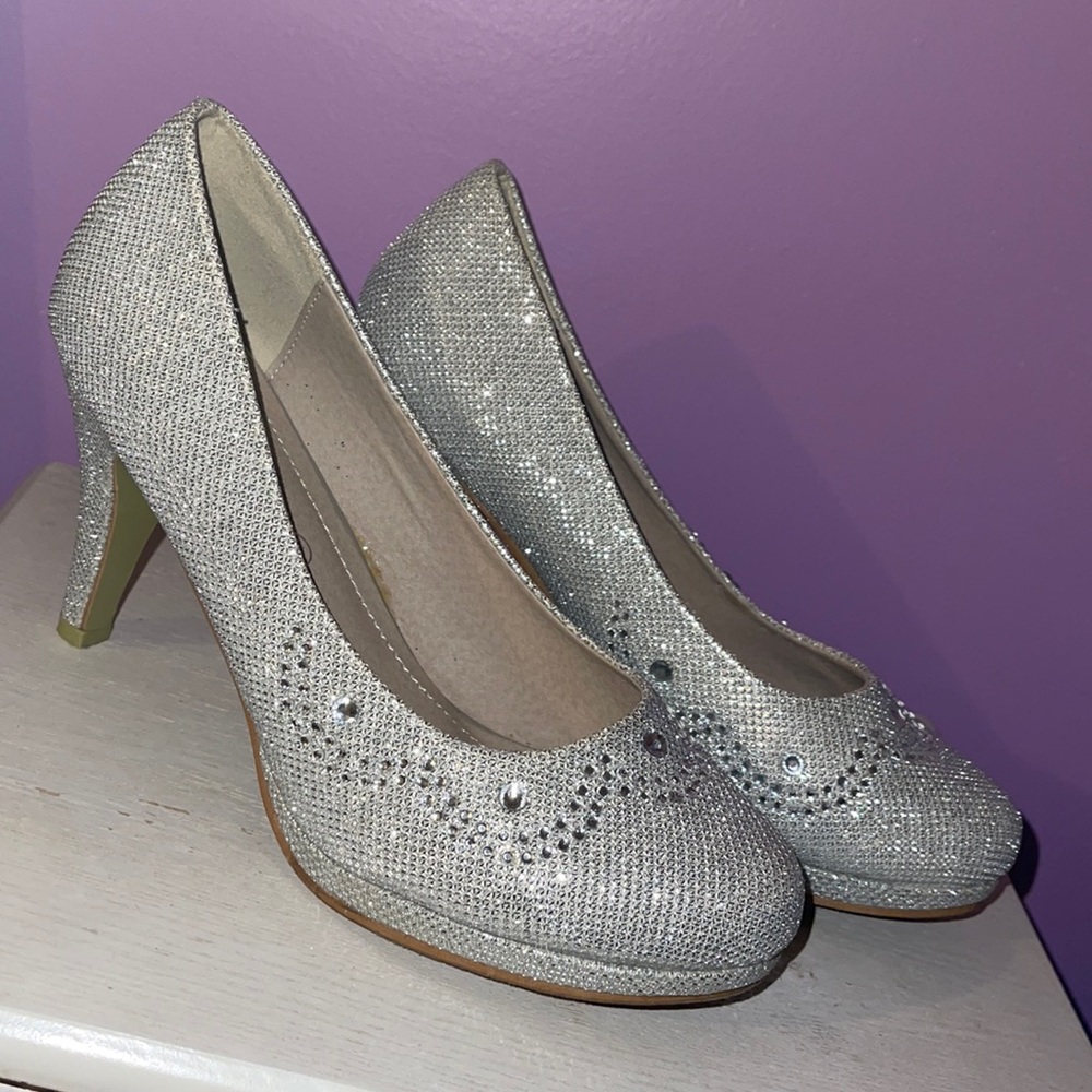 Silver Sparkly Heels with Rhinestones
